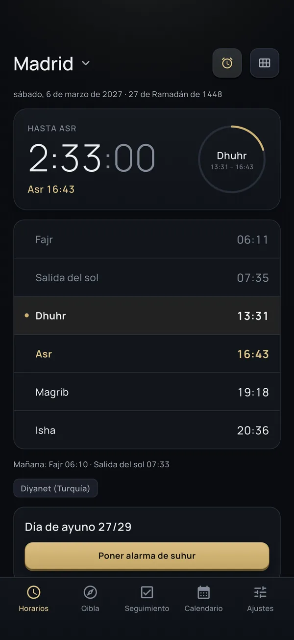 Horarios de oración