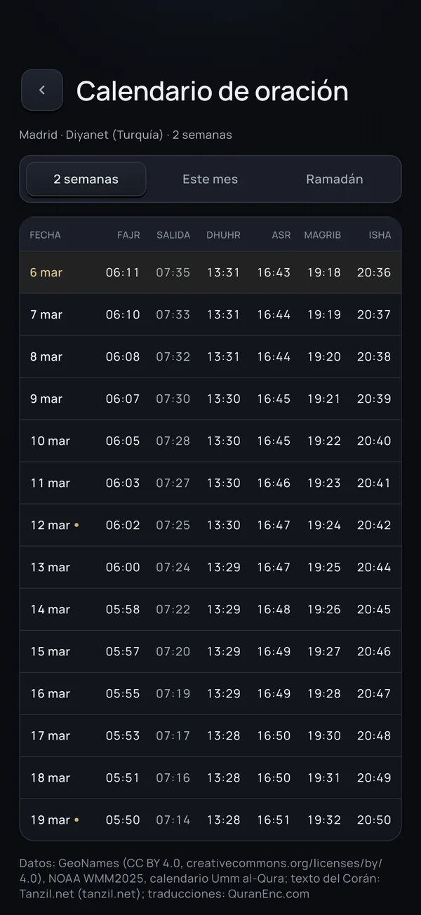 Calendario de Ramadán
