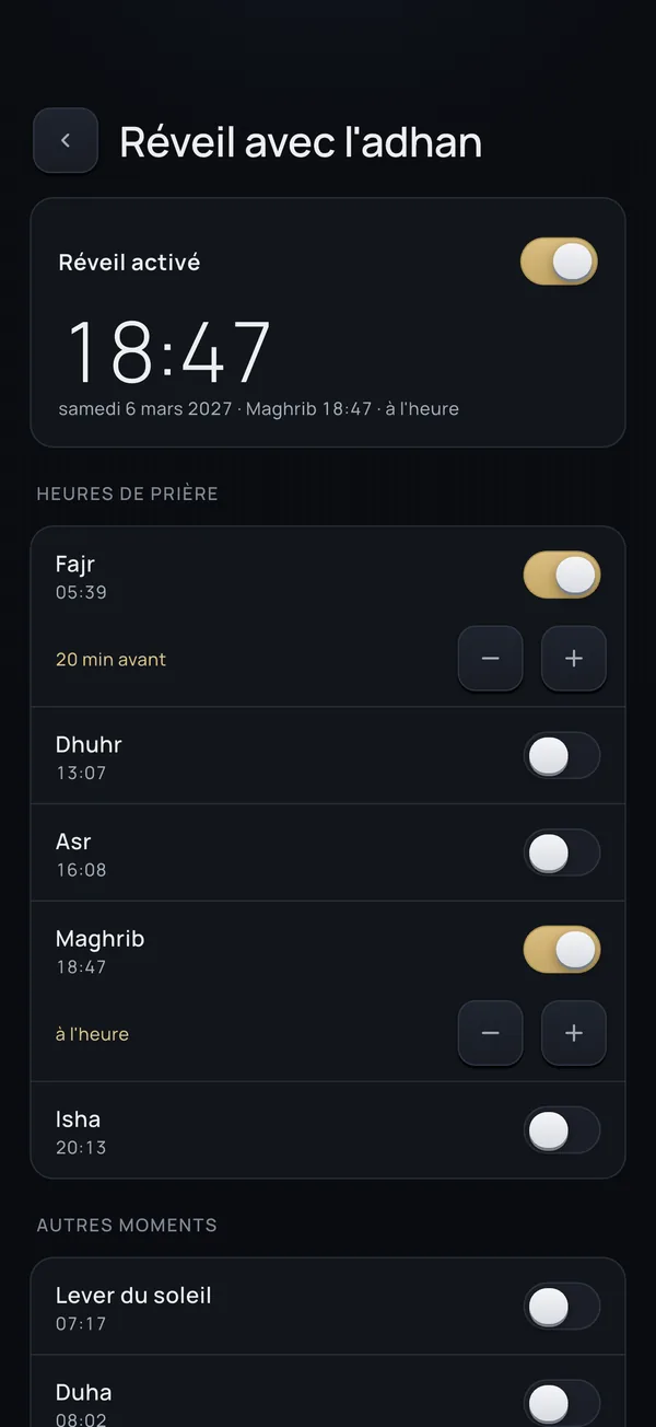 Réveil avec l'adhan